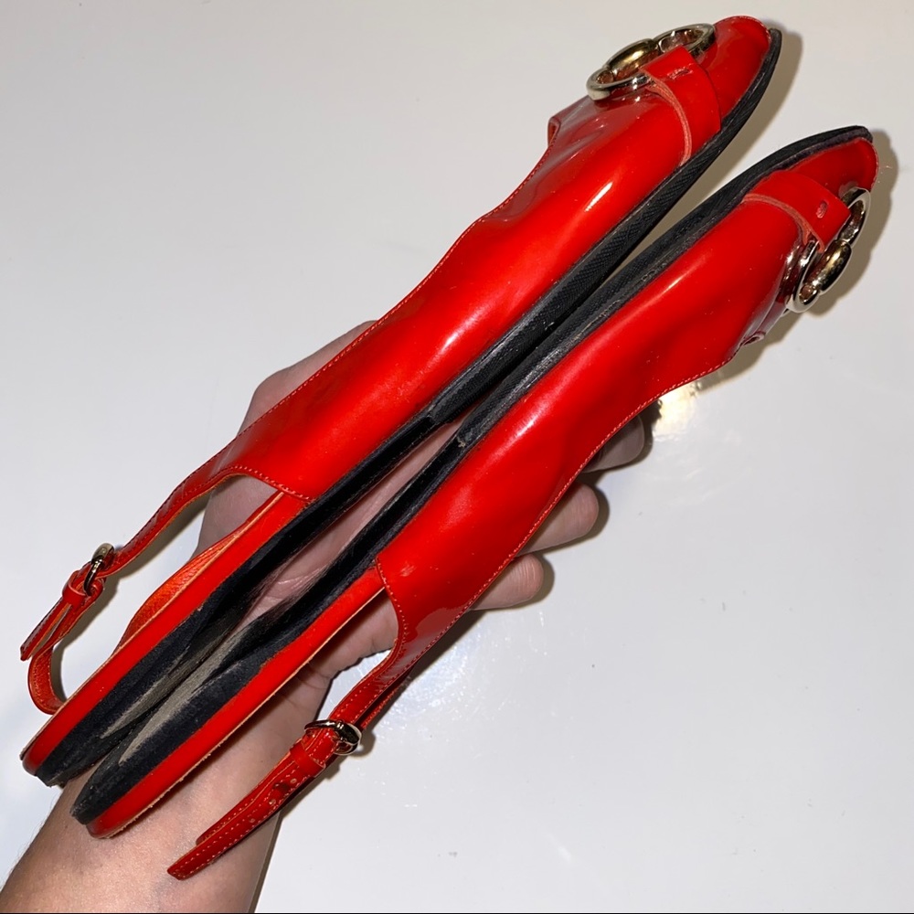 Gucci Horsebit Red Patent Slingback Sandal Flats - Picture 9 of 17